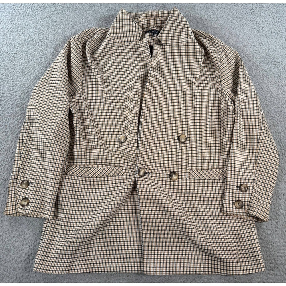 Zara TRF Blazer Womens S-M Brown Nova‎ Check Double Breasted Single Vent Pockets